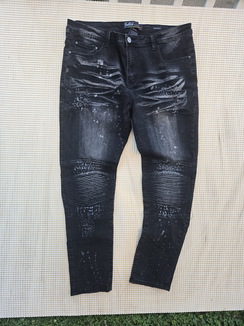 Slim Fit Black Ribbed Knee Jeans - Switchback